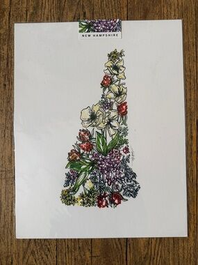 New Hampshire Floral State Art Print 11x14 Amanda S. Klein- NWT Gift Watercolor